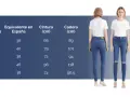Guía de tallas de pantalón mujer: talla 26 en España equivale a 38, con medidas de cintura y cadera.