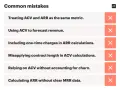 Common mistakes in business metrics, including treating ACV vs ARR as the same, using ACV for revenue forecasts, and miscalculating ARR.
