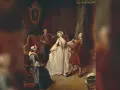Una escena de la historia de la danza: un hombre toca el violín mientras una pareja baila y otra mujer observa.