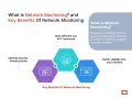 Diagram showing network monitoring benefits: identifying threats, efficient resource use, and better visibility. This explains why is network management so important.