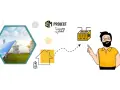 SM Project: podłączenie fotowoltaiki do domu. Ilustracja pokazuje panele słoneczne, magazyn energii i mężczyznę wskazującego na schemat.