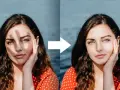 Efekt photoshop cień: usunięto niechciane cienie z twarzy kobiety, rozjaśniając jej skórę i podkreślając urodę.
