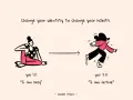 Illustration showing how to change your identity from "lazy" to "active" by changing your mindset.