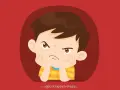 Chłopiec z opuszczoną miną, opierający głowę na dłoniach. Ilustracja do krótkiej bajki o złości.