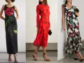 Tre donne indossano abiti a fiori. Quali scarpe mettere con un vestito a fiori? Sandali eleganti e décolleté completano i look.