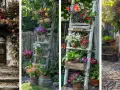 Blumenranken und bunte Blüten schmücken den Eingang. Alte Leitern werden kreativ genutzt, um den hauseingang gestalten und ihm ein charmantes Aussehen zu verleihen.
