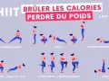 Programme HIIT pour brûler des calories et perdre du poids : fentes, burpees, superman, squats jump, talons-fesses, montées de genoux et crunchs.