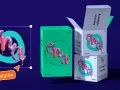 Logo szkoły przykłady: trójwymiarowe, błyszczące litery "Matylda" na tle pudełek z kosmetykami naturalnymi.