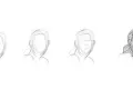 Quatre étapes d'un dessin contour d'un visage, du croquis initial à une esquisse plus détaillée.