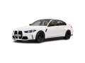 Białe, nowe BMW M3 z czarnymi felgami i przyciemnianymi szybami, prezentujące sportowy design.