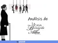 Análisis de "La casa de Bernarda Alba" con símbolos: Bernarda observa a sus hijas, figuras suspendidas que representan la opresión y los símbolos de la obra.