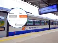 Pociąg PKP Intercity na peronie, z widocznym panelem wyboru klasy biletu (1 zł za klasę 2).