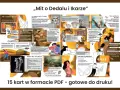 Grafika przedstawia materiał edukacyjny "Mit o Dedalu i Ikare", zawierający tekst, ilustracje i quiz.