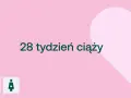 28 tydzień ciąży to już 7 miesiąc. Delikatny róż i serce w tle.