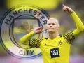 Erling Haaland w żółtej koszulce z logo Manchester City.