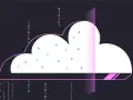 Binary code streams surround a cloud graphic, symbolizing data-driven cybersecurity and the protection of digital information.