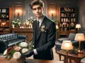 Giovane necroforo in abito elegante sistema fiori, il suo stipendio è modesto ma il suo lavoro è svolto con dignità.
