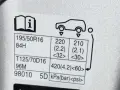 Etichetta con indicazioni sulla pressione pneumatici Toyota Yaris Hybrid: 220 kPa (2.2 bar / 32 psi) per pneumatici 195/50R16 84H.