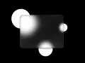 Abstract design with backlit acrylic panels and soft, glowing circles on a black background.