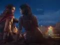 Alexios y Kassandra comparten un momento íntimo, una escena que podría ser un trofeo de Assassin's Creed Odyssey.