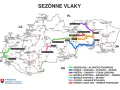 Mapa Słowacji z zaznaczonymi trasami kolejowymi i nazwami miast.