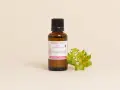 Flacone di Provitamina B5, un attivo cosmetico fortificante e idratante per la pelle, accanto a un rametto fiorito.