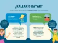 Ilustración explica la diferencia entre "rallar" (queso) y "rayar" (molestar). La duda sobre qué tipo de palabra es "todos" se resuelve con ejemplos.