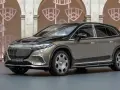 Elegancki Maybach SUV w kolorze brązowo-czarnym prezentuje się luksusowo na tle ozdobnej ściany.