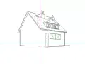Un dessin d'architecture facile montrant une maison avec une ligne de perspective.