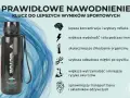 Czarna butelka Victor i ikony ilustrujące korzyści z prawidłowego nawodnienia: lepsza koncentracja, wydolność, chłodzenie, regeneracja, wytrzymałość i transport tlenu. TBW.
