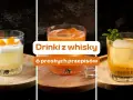 Trzy drinki z whisky: jeden z pianką i skórką pomarańczy, drugi pomarańczowy z lodem, trzeci złoty z miętą.