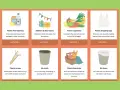 Eight cards offer tips for reducing plastic waste, from cleaning supplies to bin liners, promoting alternatives to heavy duty plastic.