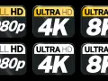 Full HD, Ultra HD 4K och 8K. Vad betyder HD? Bilden visar olika upplösningar för video.