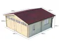 Struttura in legno con tetto rosso, ideale per un garage doppio. Dimensioni: 6380x5980 mm, altezza 3275 mm.
