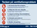 Tecken på ventilationsproblem: kluckande ljud, dålig lukt, långsam avrinning, torra vattenlås och bubblor i avlopp. Kan bero på problem med avluftning avlopp.