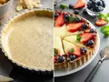 Base de masa quebrada lista para hornear y tarta de frutas frescas. Ideas para recetas con masa quebrada.