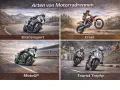 Quattro scene di corse di motociclistiche: sport su strada, cross, MotoGP e Tourist Trophy.