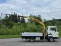 Biała ciężarówka z żółtym dźwigiem, gotowa do pracy. Ten Nissan Atleon z pewnością ułatwi transport.