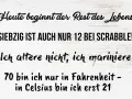 Lustige Sprüche zum 70. Geburtstag auf weißem Holzgrund.