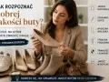 Ekspertka prezentuje beżową butę, obok niej różne rodzaje obuwia. Poradnik "Jak rozpoznać dobrej jakości buty?".
