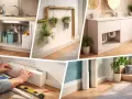 Installation d'un coffrage pour cacher les tuyaux disgracieux sous un lavabo et dans un coin de pièce.