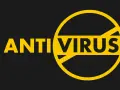 Żółty napis "ANTI VIRUS" na czarnym tle, z kółkiem i przekreśleniem symbolizującym ochronę.