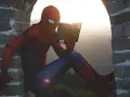 Spider-Man w czerwonym stroju siedzi na murze i czyta książkę. Czy komiks to utwór literacki? Nawet superbohaterowie potrzebują chwili wytchnienia i wiedzy.
