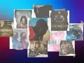 Collage d'albums de rap français, dont SCH, Kaaris, Jul. Un ancien rappeur français est représenté sur plusieurs pochettes.