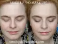Porównanie twarzy: po lewej naturalny wygląd, po prawej subtelny makijaż "no make up".