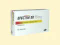 Opakowanie leku Efectin ER 75mg, zawierające 28 kapsułek o przedłużonym uwalnianiu z wenlafaksyną.