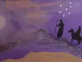 Silhouettes of a shepherd and a rider on a donkey journey under a starry sky, evoking the second Sunday of Advent prayer.