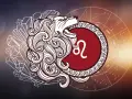 Lew, 28 lipca znak zodiaku, symbolizuje siłę i odwagę. Stylizowany lew z grzywą otacza symbol Lwa.