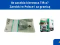 Stos banknotów 100 zł i zielona ciężarówka TIR.