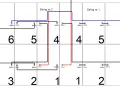 Schemat połączeń paneli fotowoltaicznych: string nr 1 i 2, z oznaczeniami plus i minus.